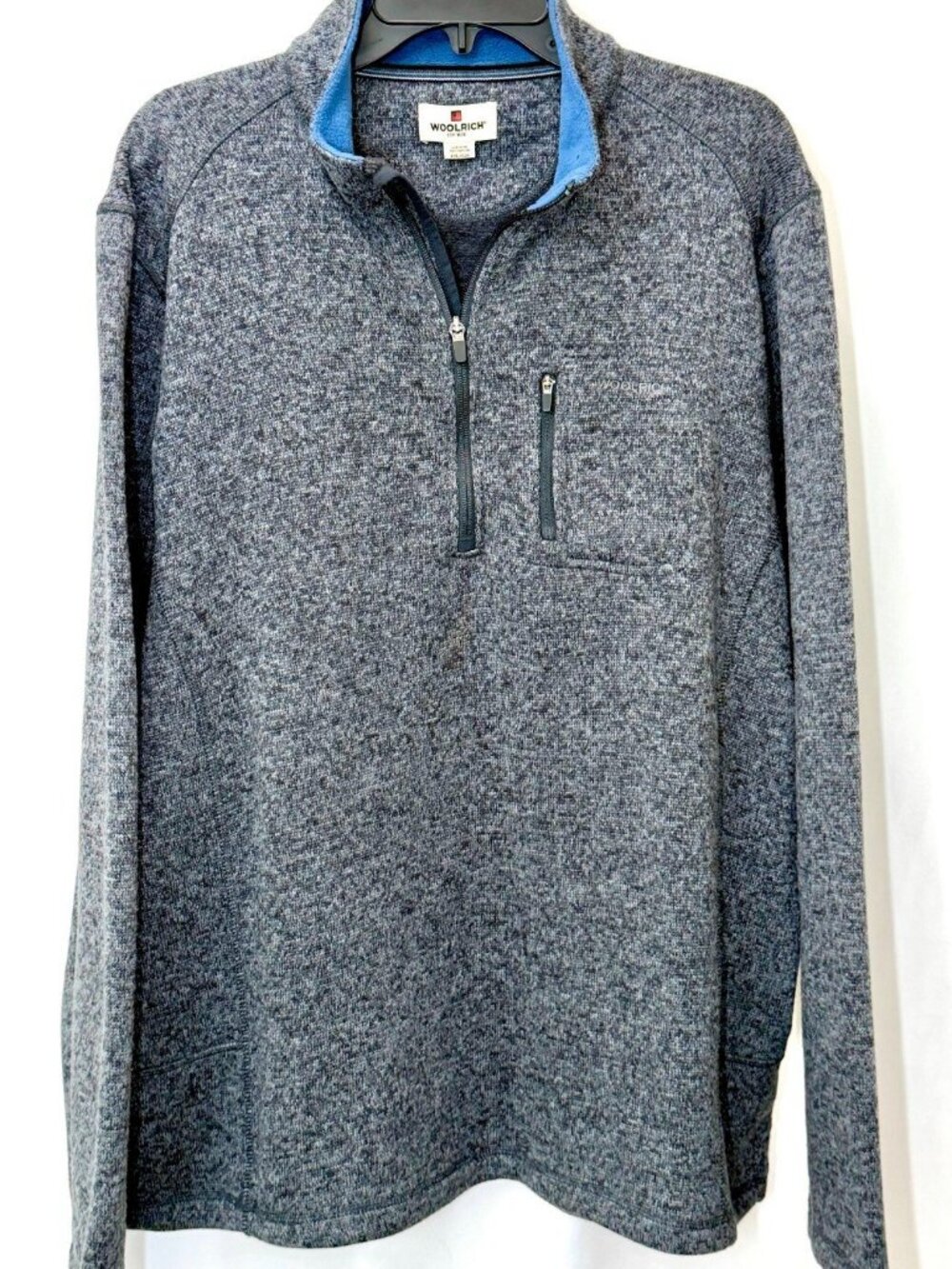 Woolrich Sweater Mens XXL Gray Fleece Quarter Zip Pullover Chest Pocket HMQ00235